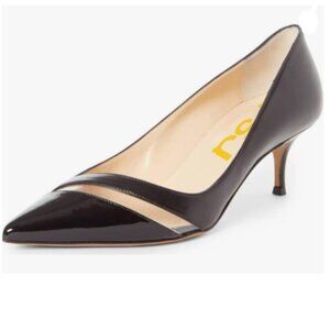 FSJ Black Women Comfy Clear Pointed Toe Pump Kitten Low Heel Slip On Office Shoe